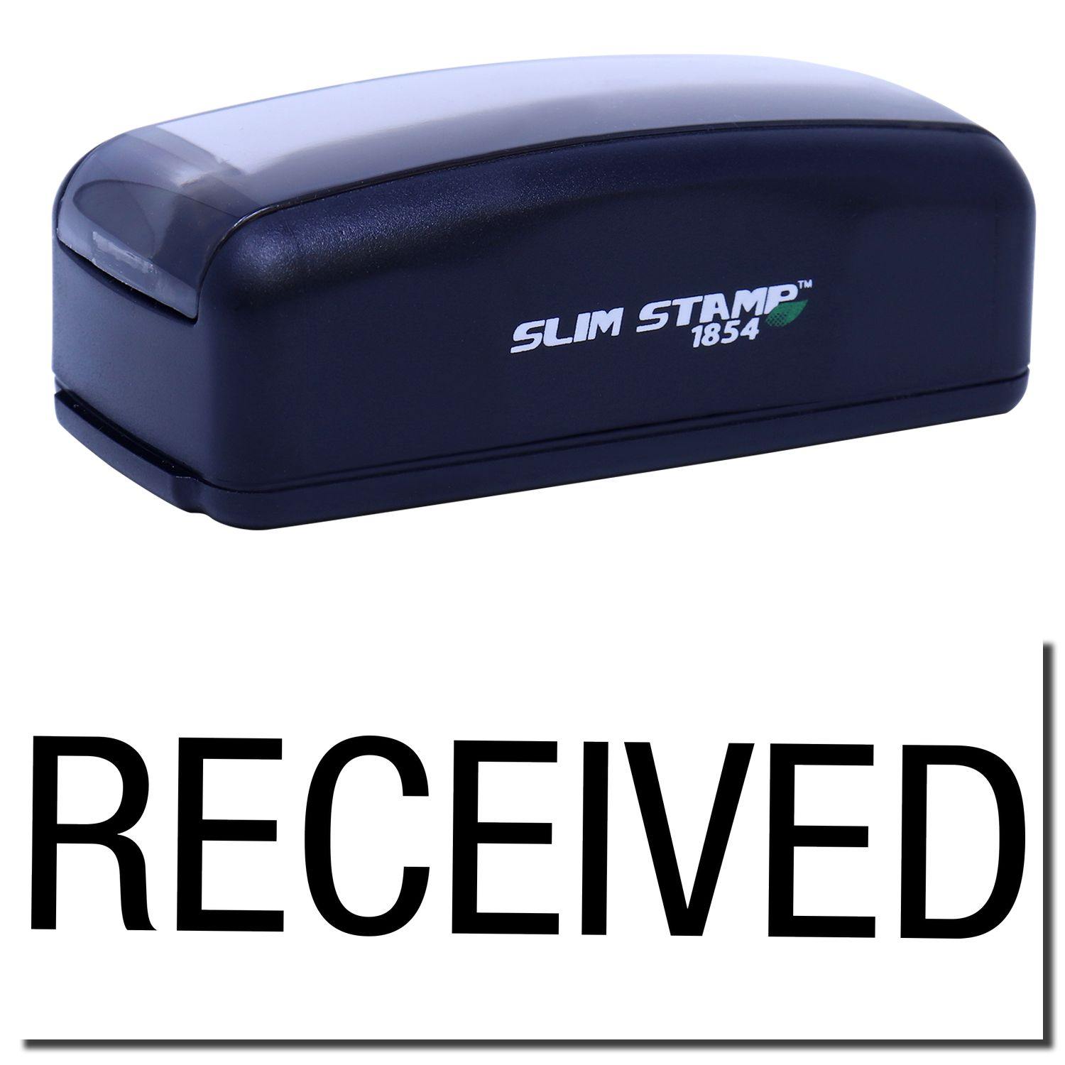 Large Pre-Inked Received Stamp in black with RECEIVED text below. Compact design, ideal for office use.