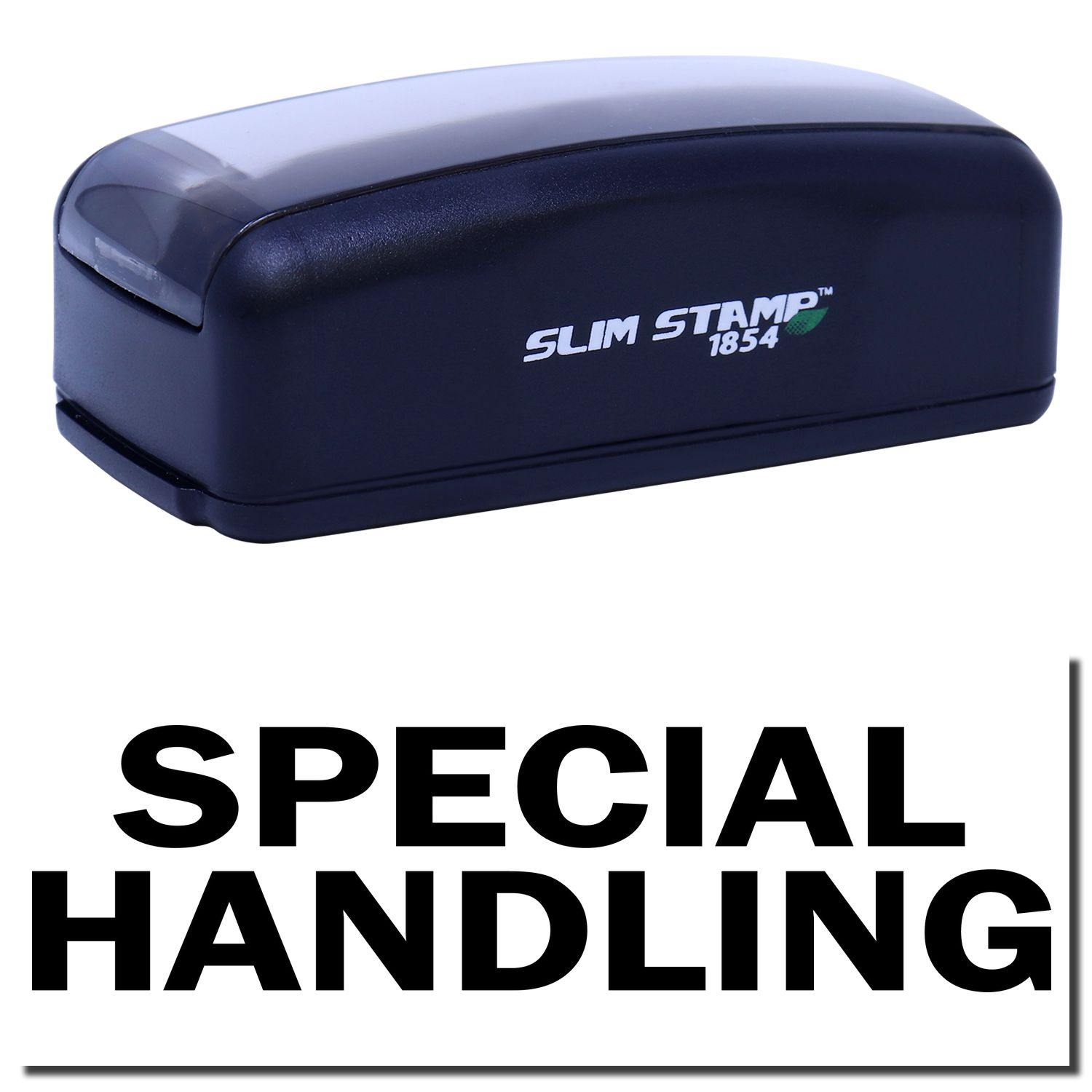 Large Pre-Inked Special Handling Stamp in black with SPECIAL HANDLING text below. Compact design, ideal for marking important documents.