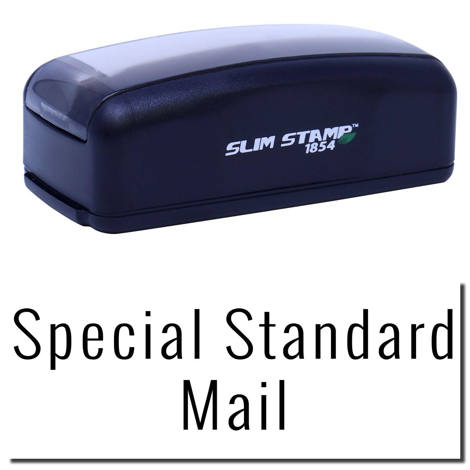 Large Pre-Inked Special Standard Mail Stamp in black with SLIM STAMP 1854 branding, shown on a white background with text Special Standard Mail .