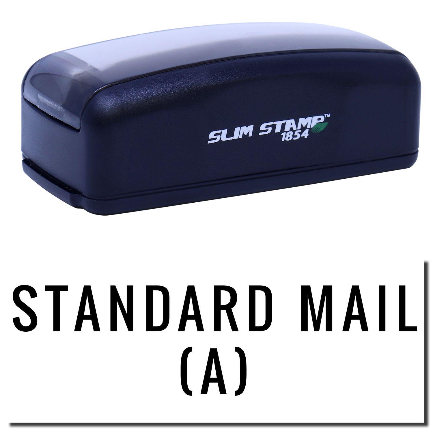 Large Pre-Inked Standard Mail (A) Stamp in black with SLIM STAMP 1854 branding, shown above a stamped STANDARD MAIL (A) text.