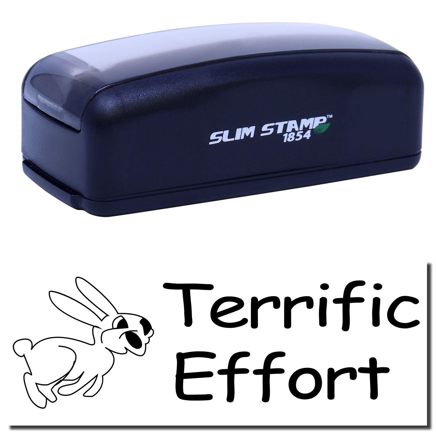 Large Pre-Inked Terrific Effort Stamp with a black casing and Terrific Effort text featuring a rabbit illustration.