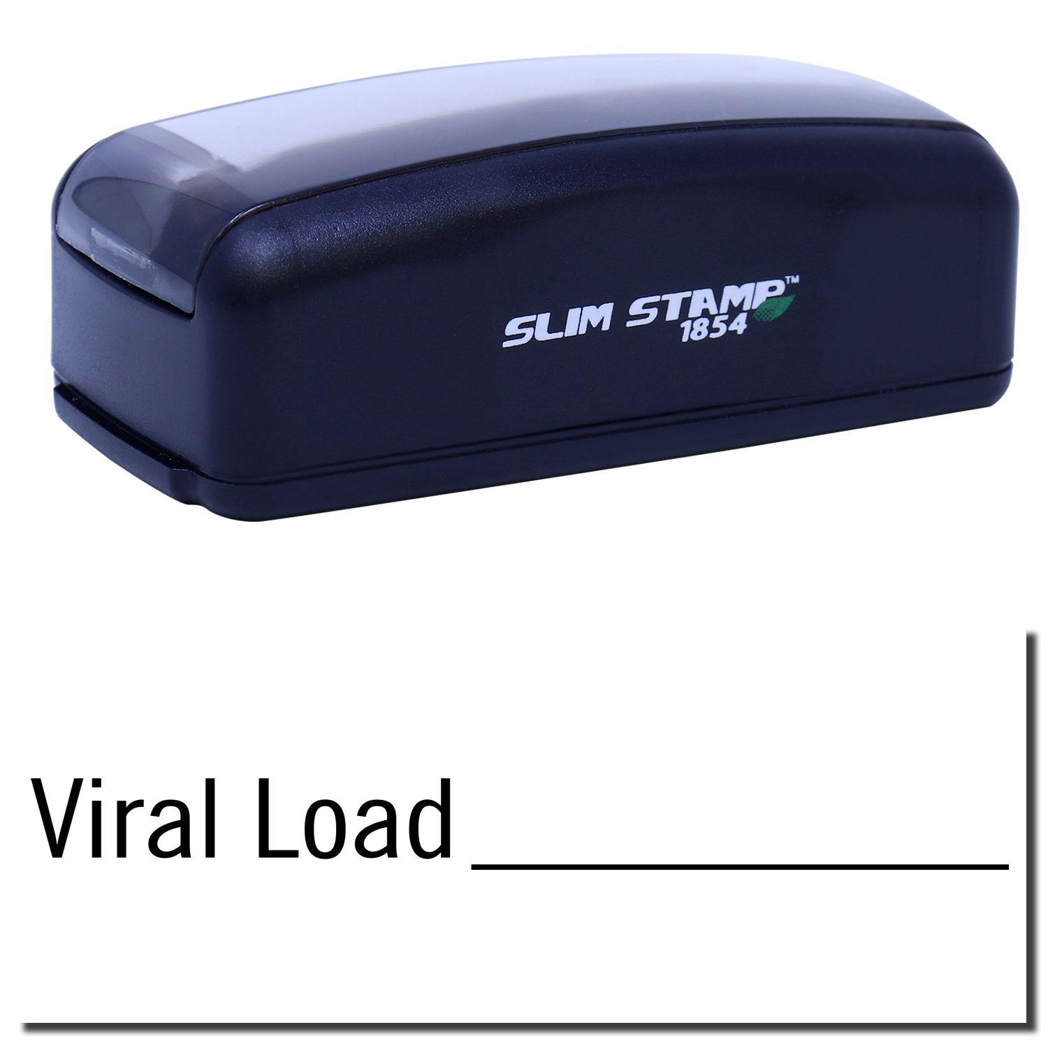 Large Pre-Inked Viral Load Stamp in black with SLIM STAMP 1854 branding, shown with a sample imprint reading Viral Load _______ .