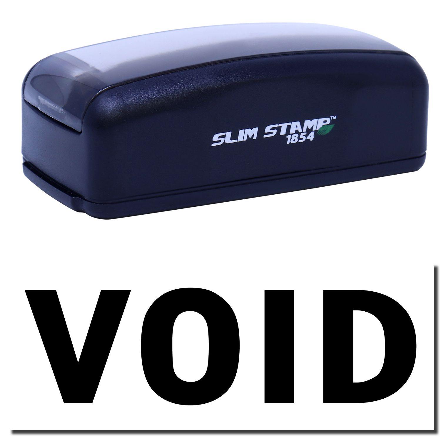 A stock office pre-inked stamp with a stamped image showing how the text VOID in a large font is displayed after stamping.