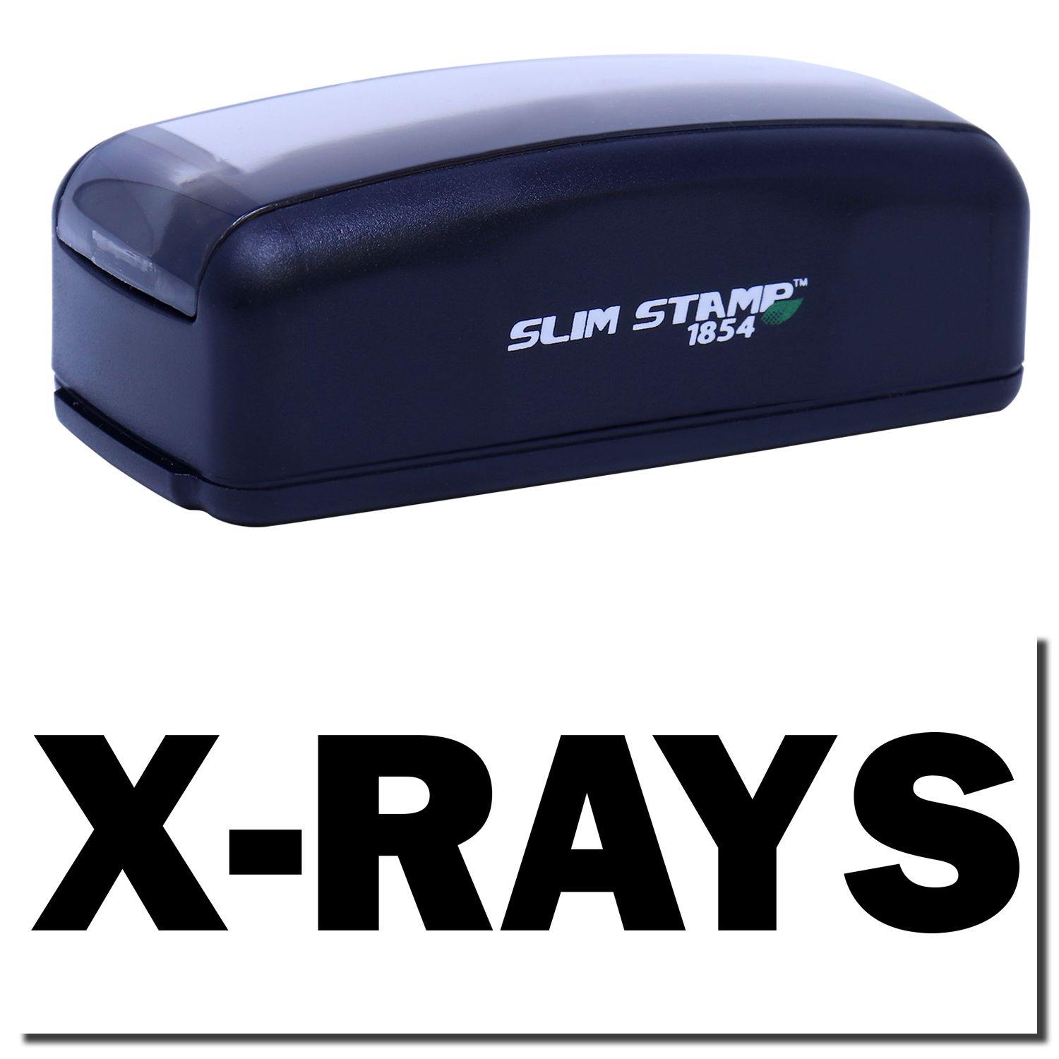 Large Pre-Inked X-Rays Stamp in black with SLIM STAMP 1854 branding, shown with a bold X-RAYS imprint below.