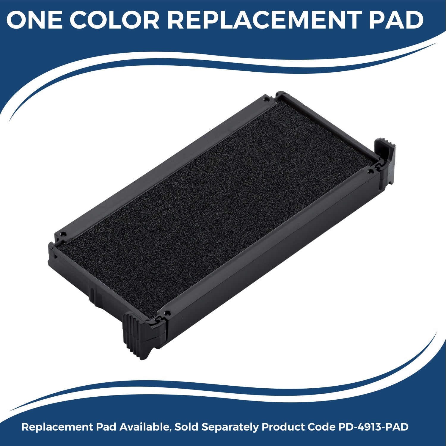 Image of a black ink pad with the text ONE COLOR REPLACEMENT PAD. Suitable for the Large Self Inking Contestado Stamp, product code PD-4913-PAD.