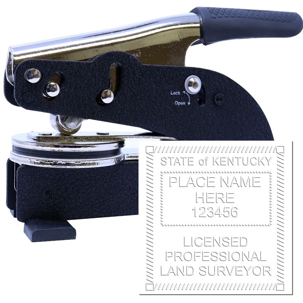 The main image for the Long Reach Kentucky Land Surveyor Seal depicting a sample of the imprint and electronic files