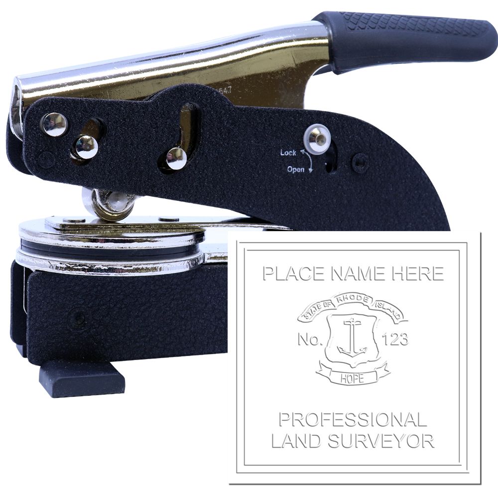 The main image for the Long Reach Rhode Island Land Surveyor Seal depicting a sample of the imprint and electronic files