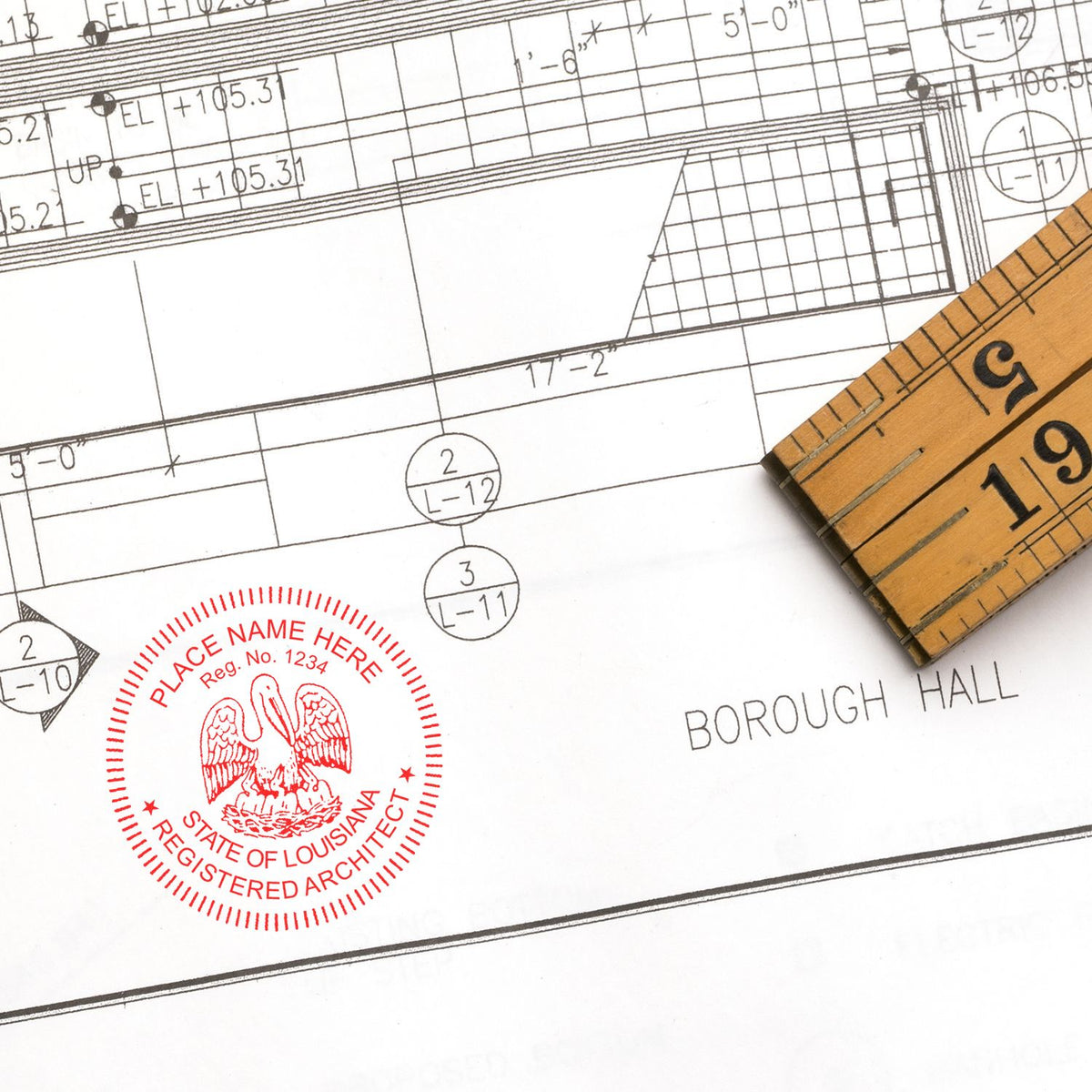 The Slim Pre-Inked Louisiana Architect Seal Stamp stamp impression comes to life with a crisp, detailed photo on paper - showcasing true professional quality.