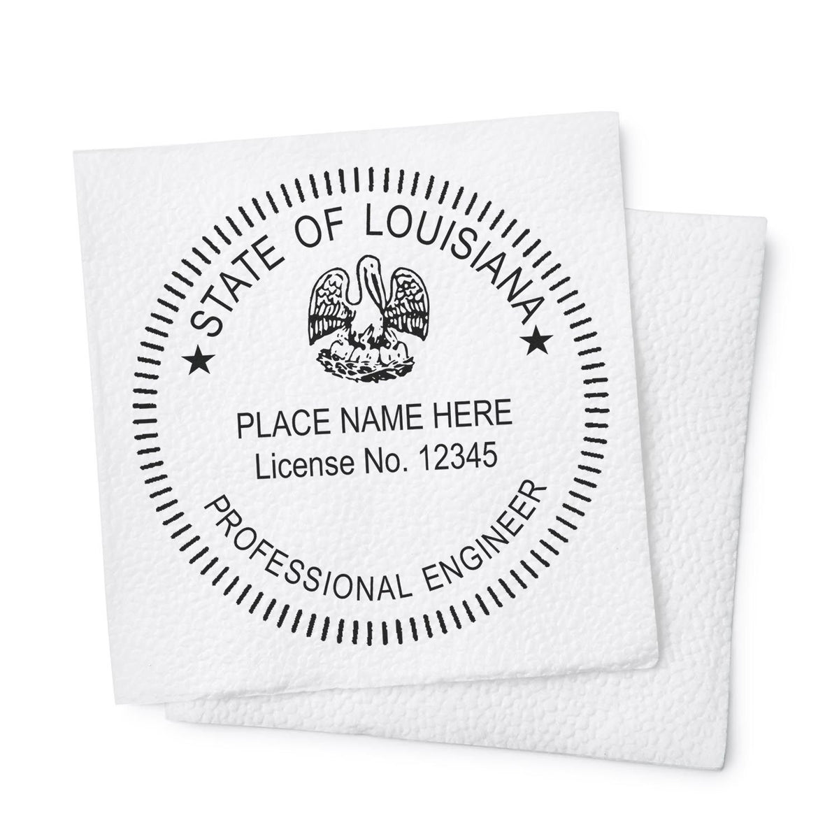 This paper is stamped with a sample imprint of the Louisiana Professional Engineer Seal Stamp, signifying its quality and reliability.