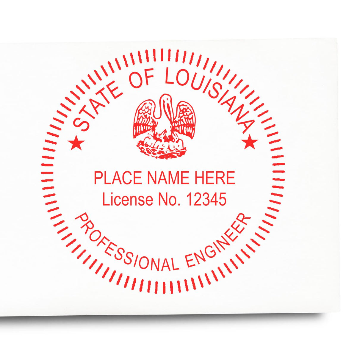 A photograph of the Slim Pre-Inked Louisiana Professional Engineer Seal Stamp stamp impression reveals a vivid, professional image of the on paper.