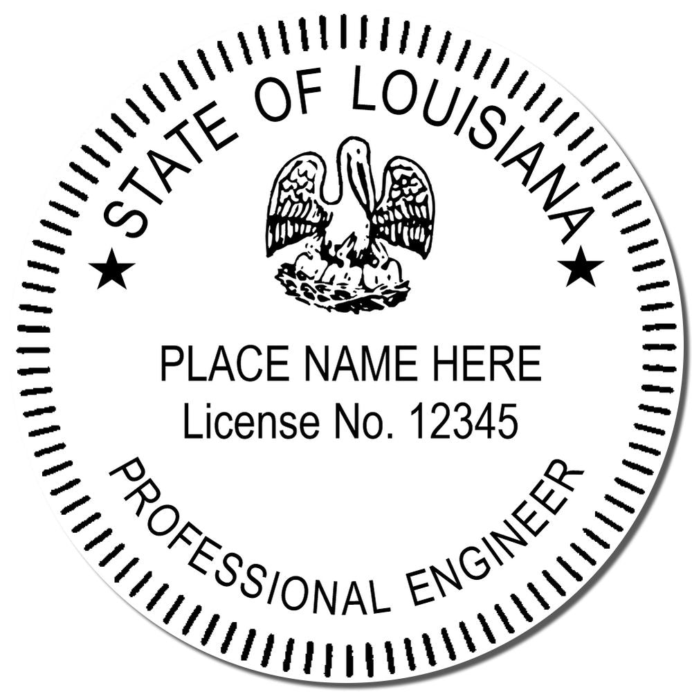 A photograph of the Slim Pre-Inked Louisiana Professional Engineer Seal Stamp stamp impression reveals a vivid, professional image of the on paper.