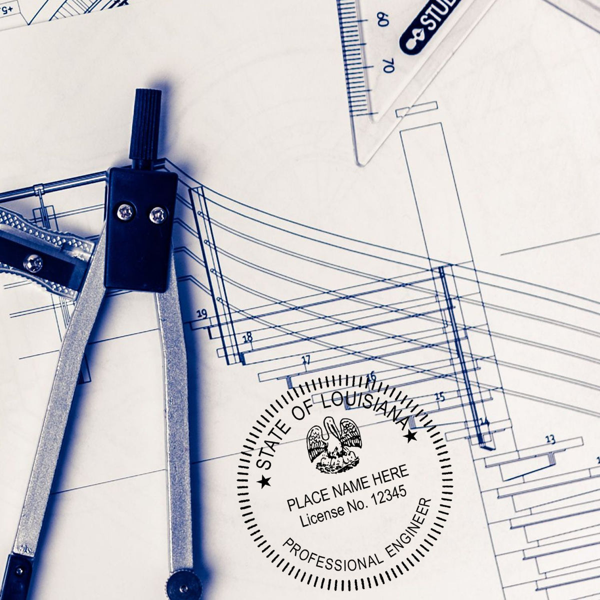 This paper is stamped with a sample imprint of the Digital Louisiana PE Stamp and Electronic Seal for Louisiana Engineer, signifying its quality and reliability.