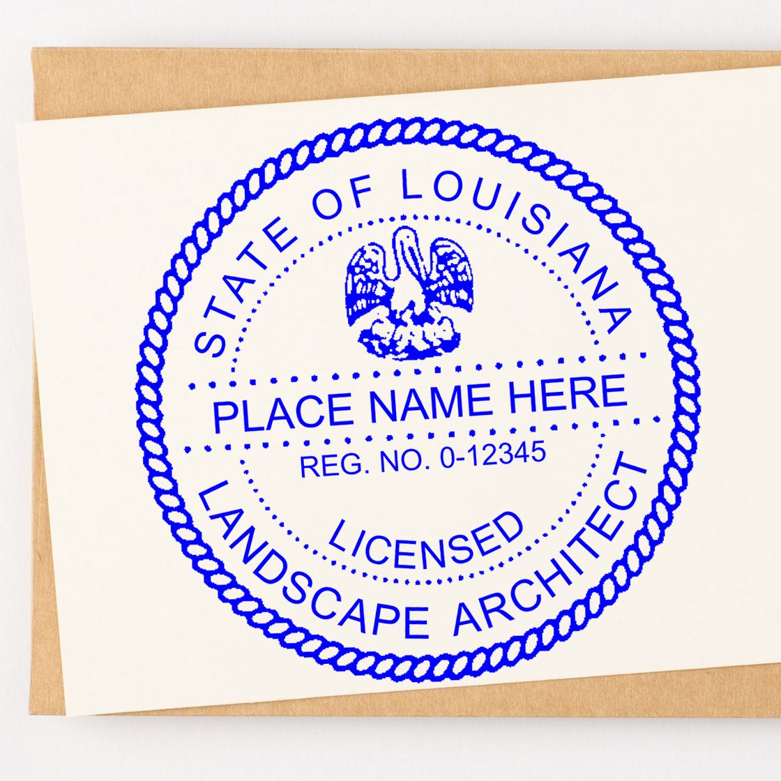The Digital Louisiana Landscape Architect Stamp stamp impression comes to life with a crisp, detailed photo on paper - showcasing true professional quality.