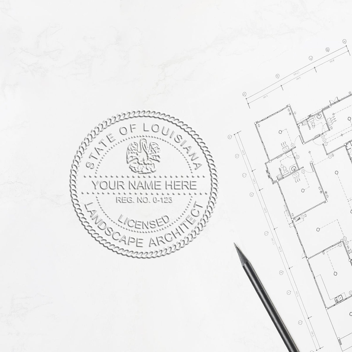 Another Example of a stamped impression of the Hybrid Louisiana Landscape Architect Seal on a office form
