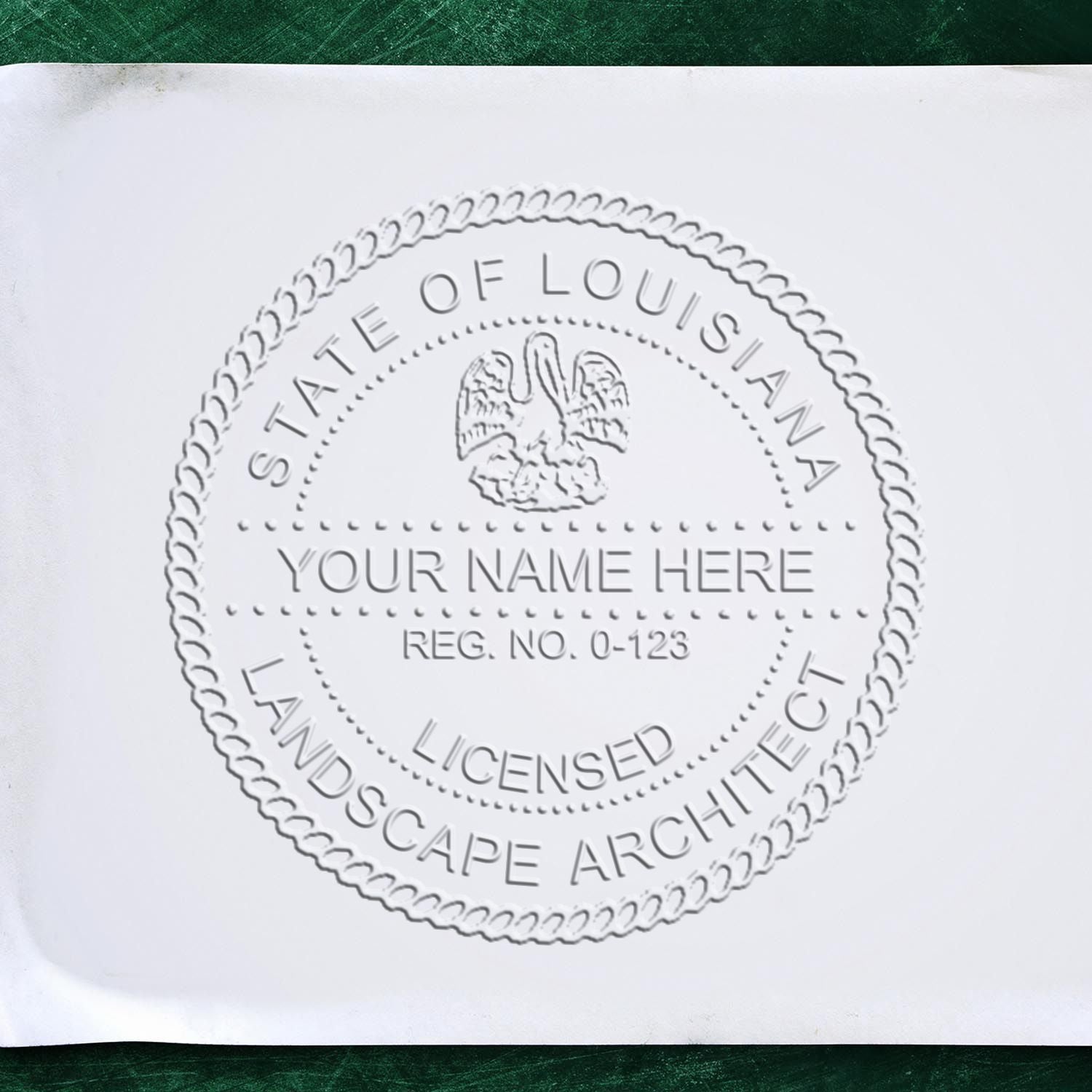 A stamped imprint of the Gift Louisiana Landscape Architect Seal in this stylish lifestyle photo, setting the tone for a unique and personalized product.