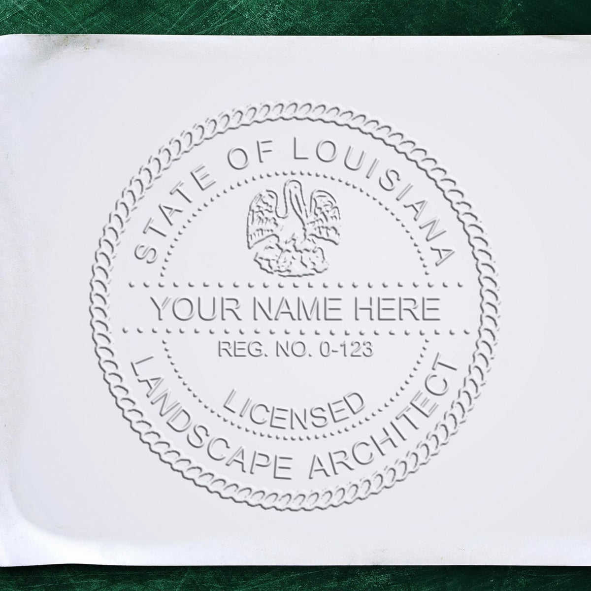 A stamped imprint of the Gift Louisiana Landscape Architect Seal in this stylish lifestyle photo, setting the tone for a unique and personalized product.