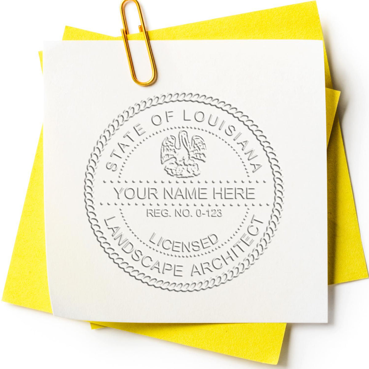 The Gift Louisiana Landscape Architect Seal stamp impression comes to life with a crisp, detailed image stamped on paper - showcasing true professional quality.
