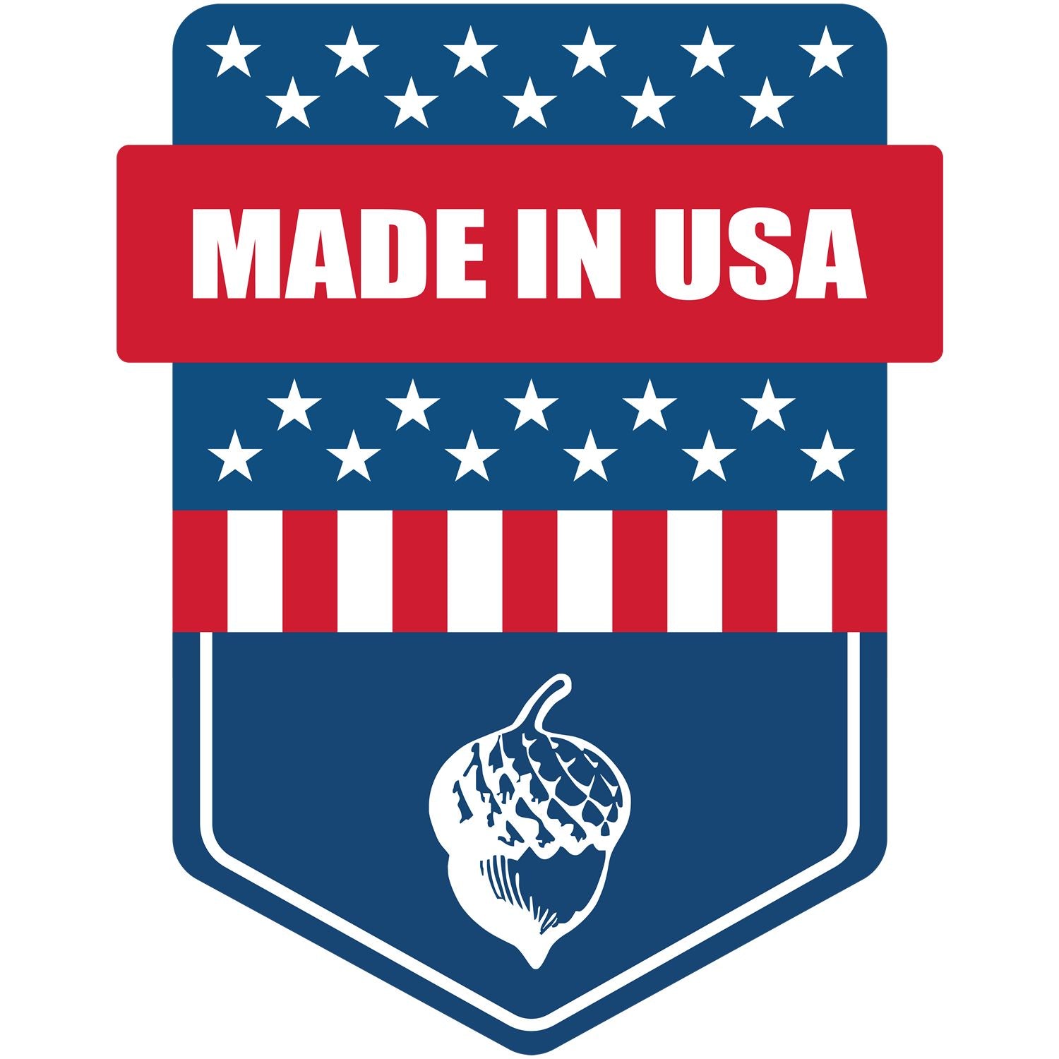 Large Judges Copy Rubber Stamp with 'Made in USA' text, featuring stars, stripes, and an acorn symbol in red, white, and blue.