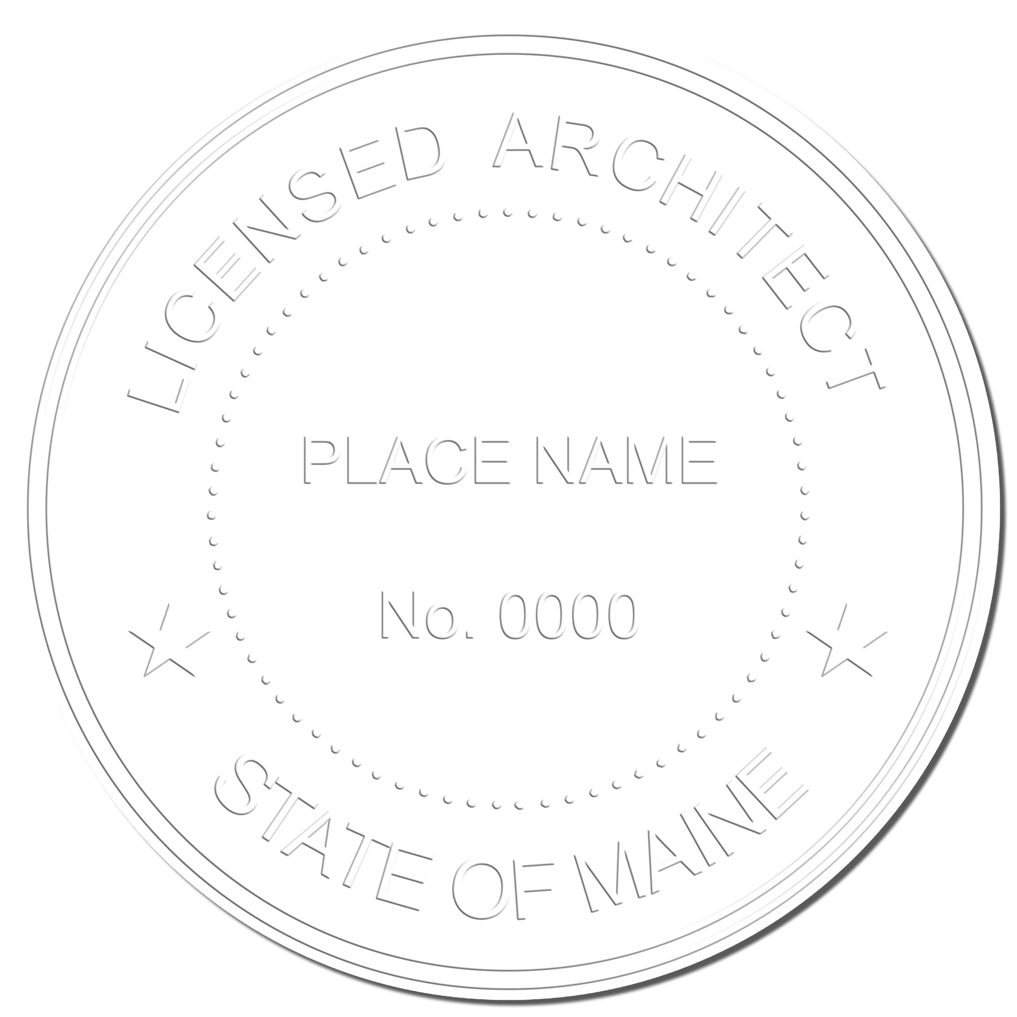 The main image for the State of Maine Long Reach Architectural Embossing Seal depicting a sample of the imprint and electronic files