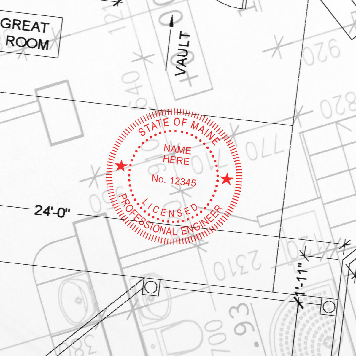 The Premium MaxLight Pre-Inked Maine Engineering Stamp stamp impression comes to life with a crisp, detailed photo on paper - showcasing true professional quality.