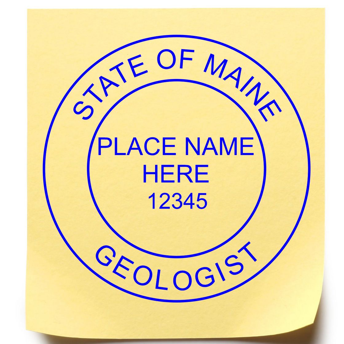 A lifestyle photo showing a stamped image of the Digital Maine Geologist Stamp, Electronic Seal for Maine Geologist on a piece of paper
