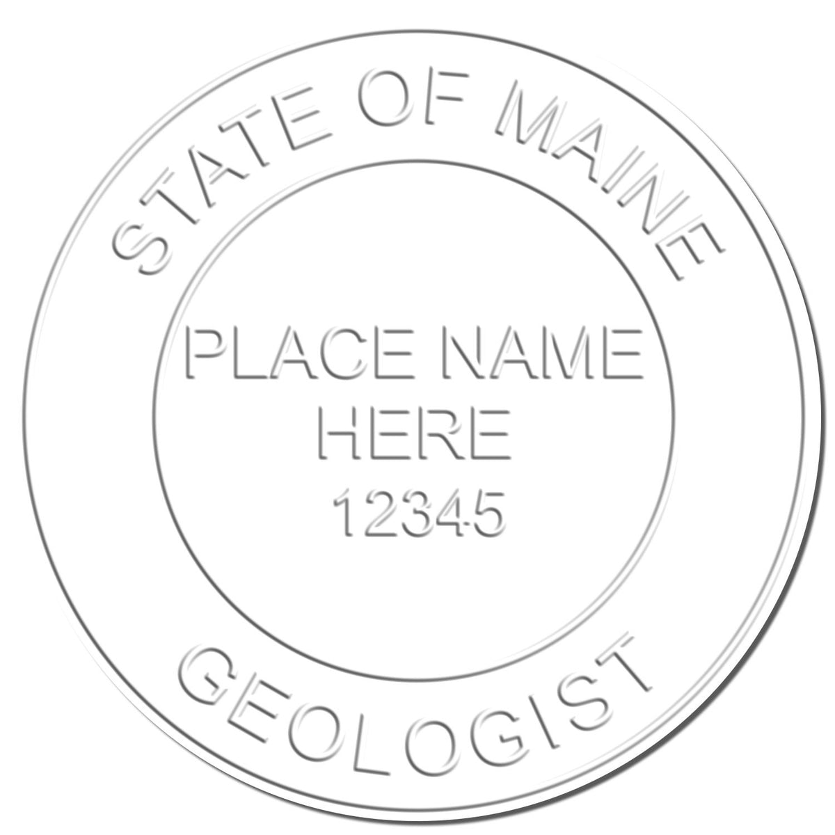 A photograph of the State of Maine Extended Long Reach Geologist Seal stamp impression reveals a vivid, professional image of the on paper.