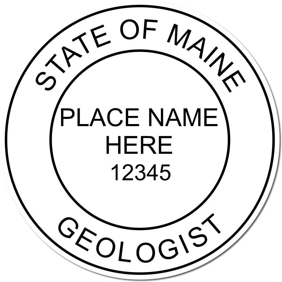 An alternative view of the Premium MaxLight Pre-Inked Maine Geology Stamp stamped on a sheet of paper showing the image in use