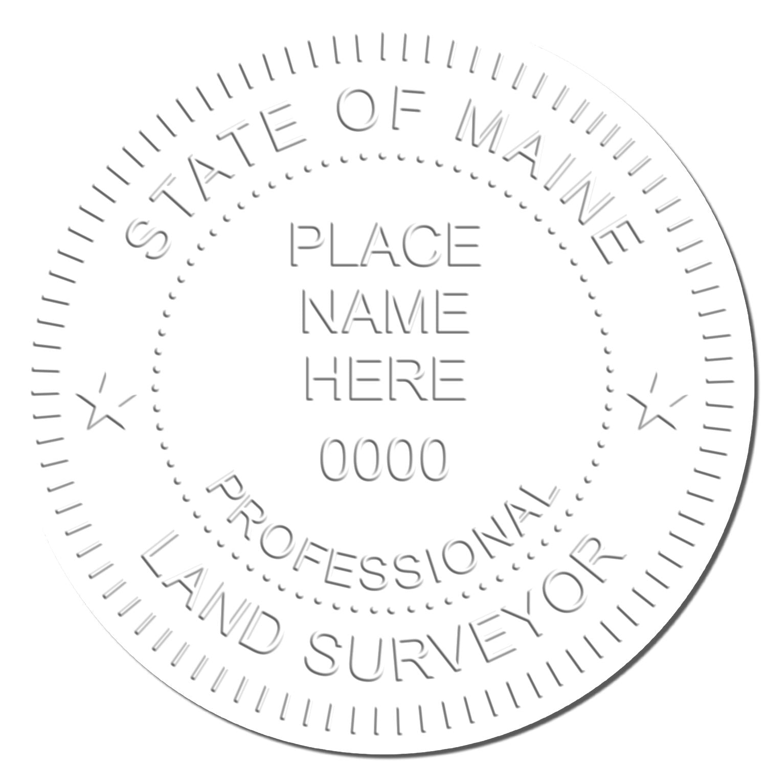 This paper is stamped with a sample imprint of the Extended Long Reach Maine Surveyor Embosser, signifying its quality and reliability.