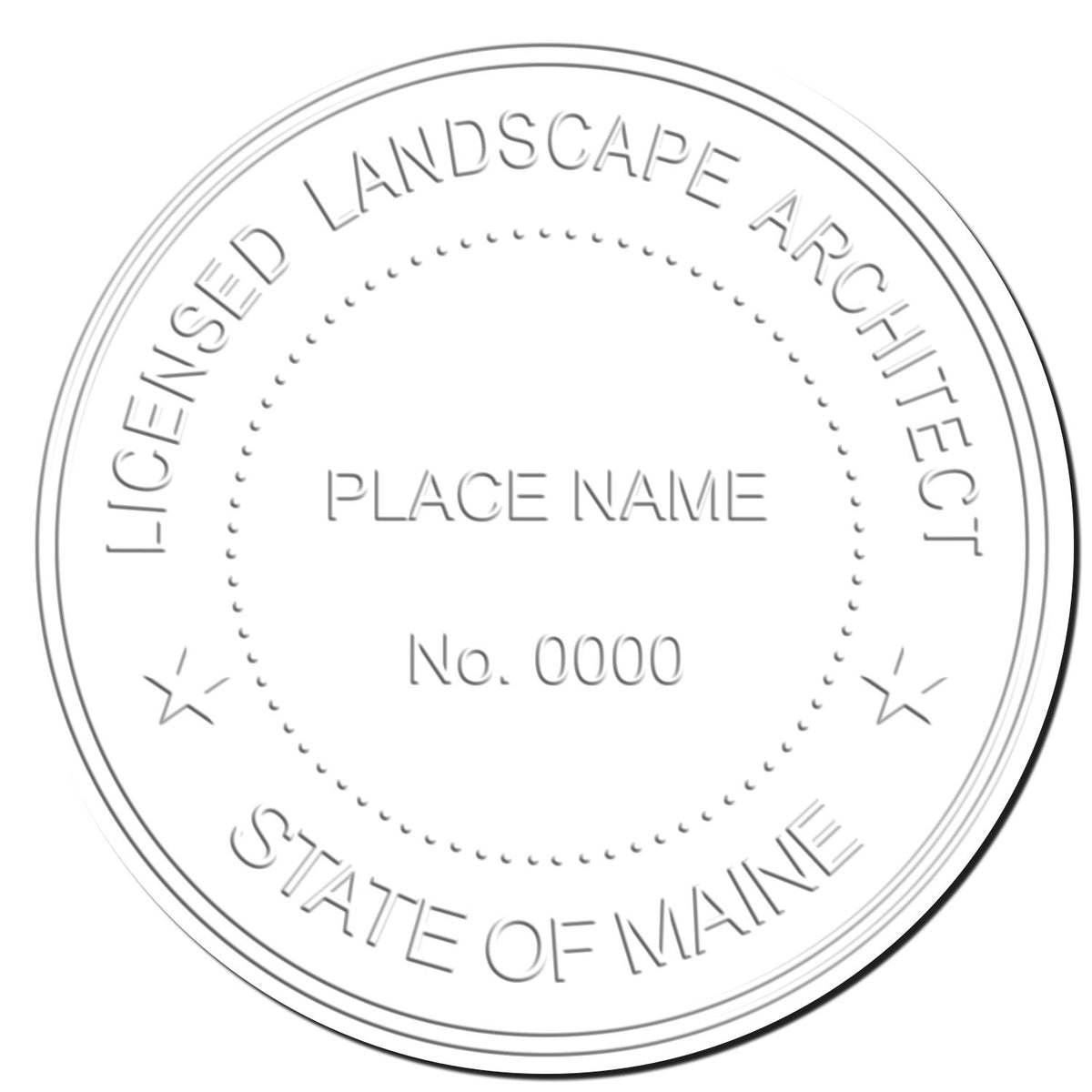 This paper is stamped with a sample imprint of the Soft Pocket Maine Landscape Architect Embosser, signifying its quality and reliability.