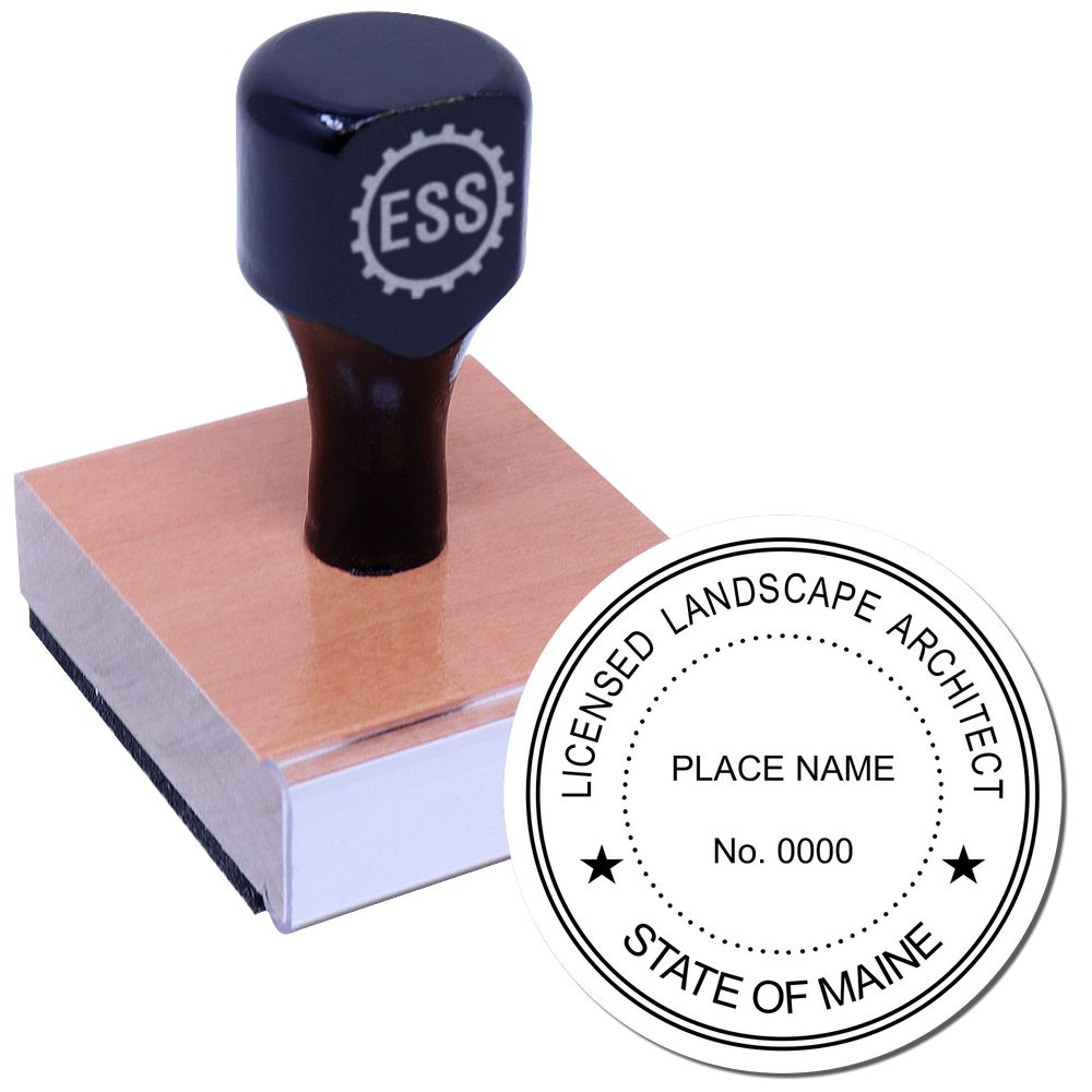 The main image for the Maine Landscape Architectural Seal Stamp depicting a sample of the imprint and electronic files