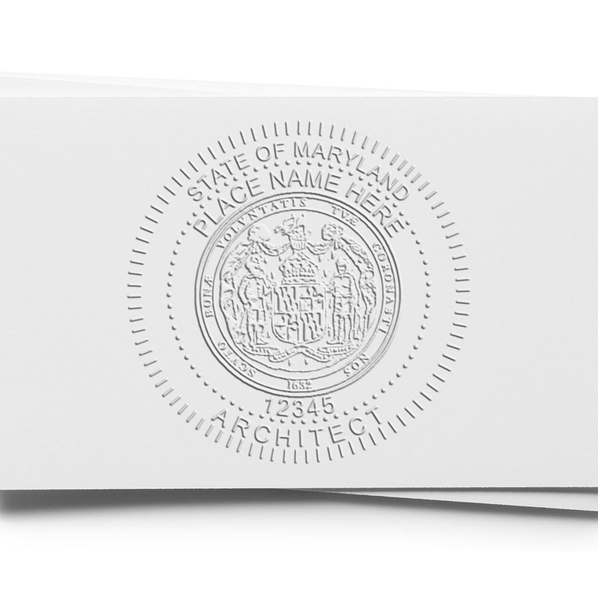 The State of Maryland Long Reach Architectural Embossing Seal stamp impression comes to life with a crisp, detailed photo on paper - showcasing true professional quality.