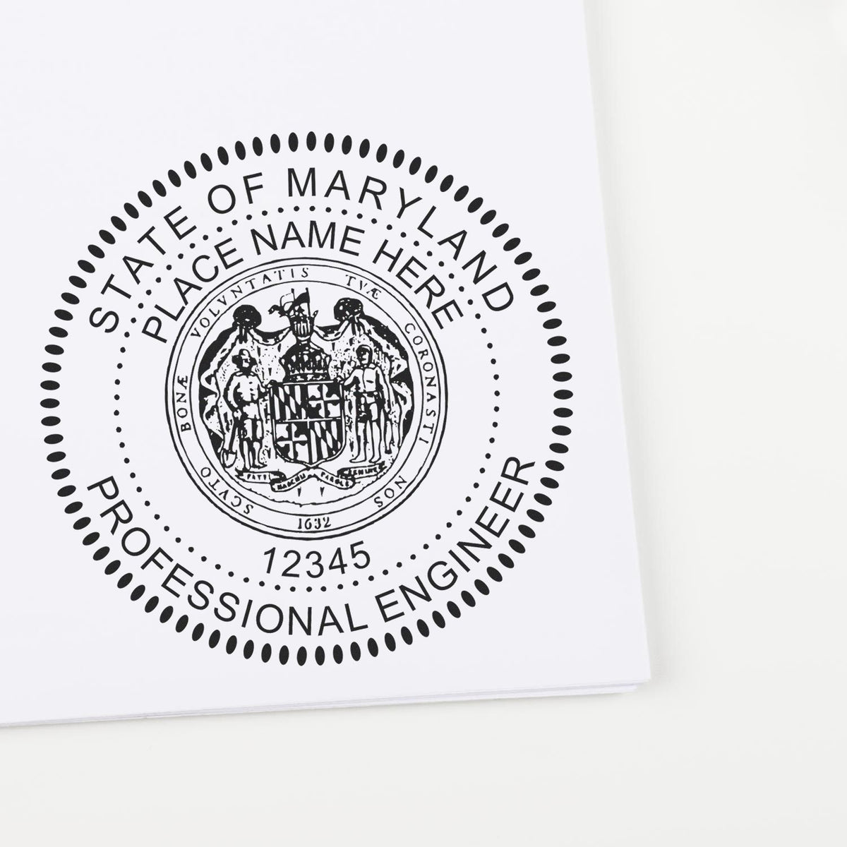 A stamped impression of the Digital Maryland PE Stamp and Electronic Seal for Maryland Engineer in this stylish lifestyle photo, setting the tone for a unique and personalized product.