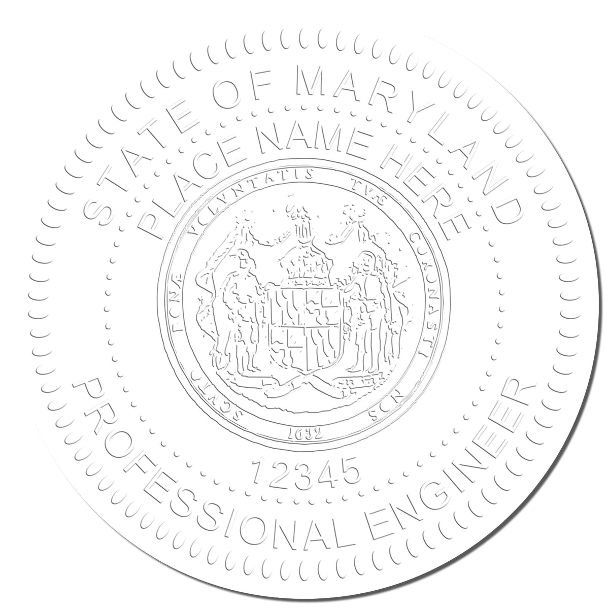 This paper is stamped with a sample imprint of the Heavy Duty Cast Iron Maryland Engineer Seal Embosser, signifying its quality and reliability.