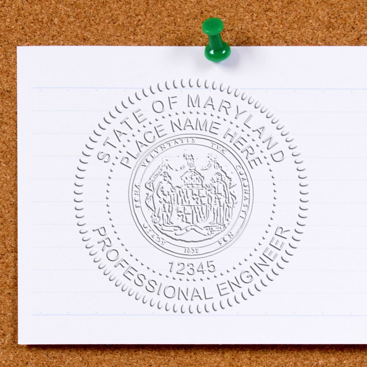 The main image for the State of Maryland Extended Long Reach Engineer Seal depicting a sample of the imprint and electronic files