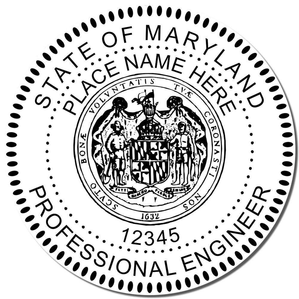 An alternative view of the Digital Maryland PE Stamp and Electronic Seal for Maryland Engineer stamped on a sheet of paper showing the image in use