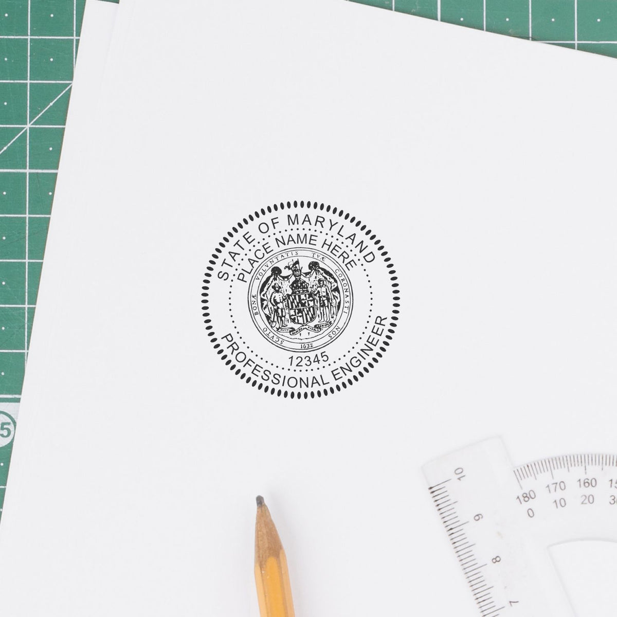 The Maryland Professional Engineer Seal Stamp stamp impression comes to life with a crisp, detailed photo on paper - showcasing true professional quality.