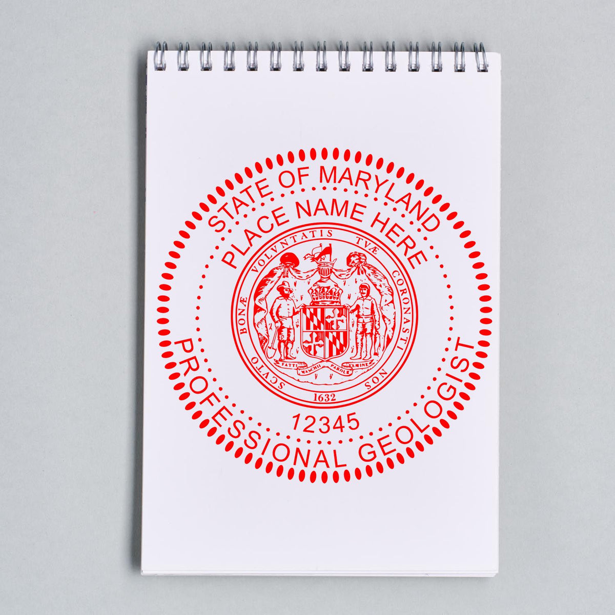 A stamped imprint of the Slim Pre-Inked Maryland Professional Geologist Seal Stamp in this stylish lifestyle photo, setting the tone for a unique and personalized product.
