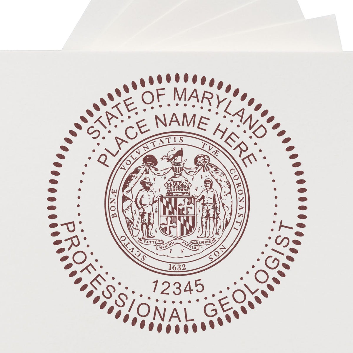 The Self-Inking Maryland Geologist Stamp stamp impression comes to life with a crisp, detailed image stamped on paper - showcasing true professional quality.