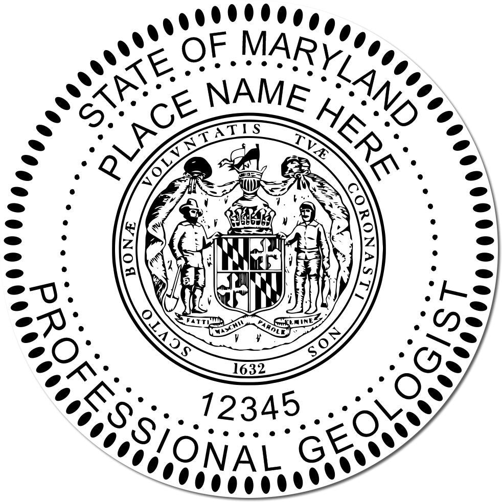 This paper is stamped with a sample imprint of the Slim Pre-Inked Maryland Professional Geologist Seal Stamp, signifying its quality and reliability.
