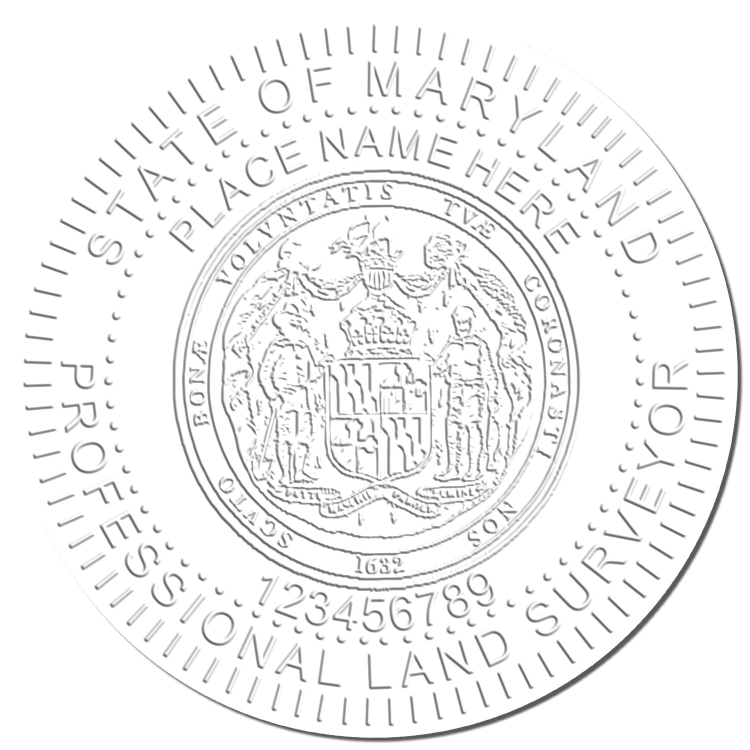 This paper is stamped with a sample imprint of the Handheld Maryland Land Surveyor Seal, signifying its quality and reliability.