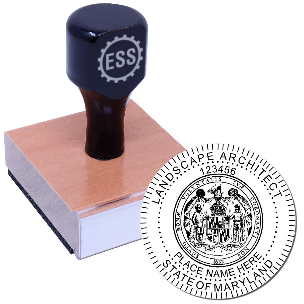 The main image for the Maryland Landscape Architectural Seal Stamp depicting a sample of the imprint and electronic files