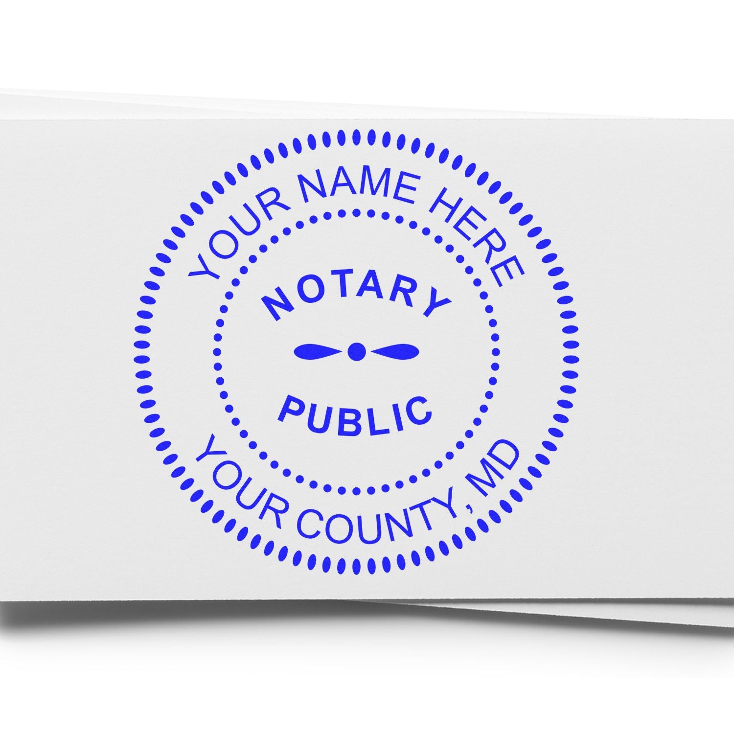 This paper is stamped with a sample imprint of the Round Maryland Notary Public Seal Stamp, signifying its quality and reliability.