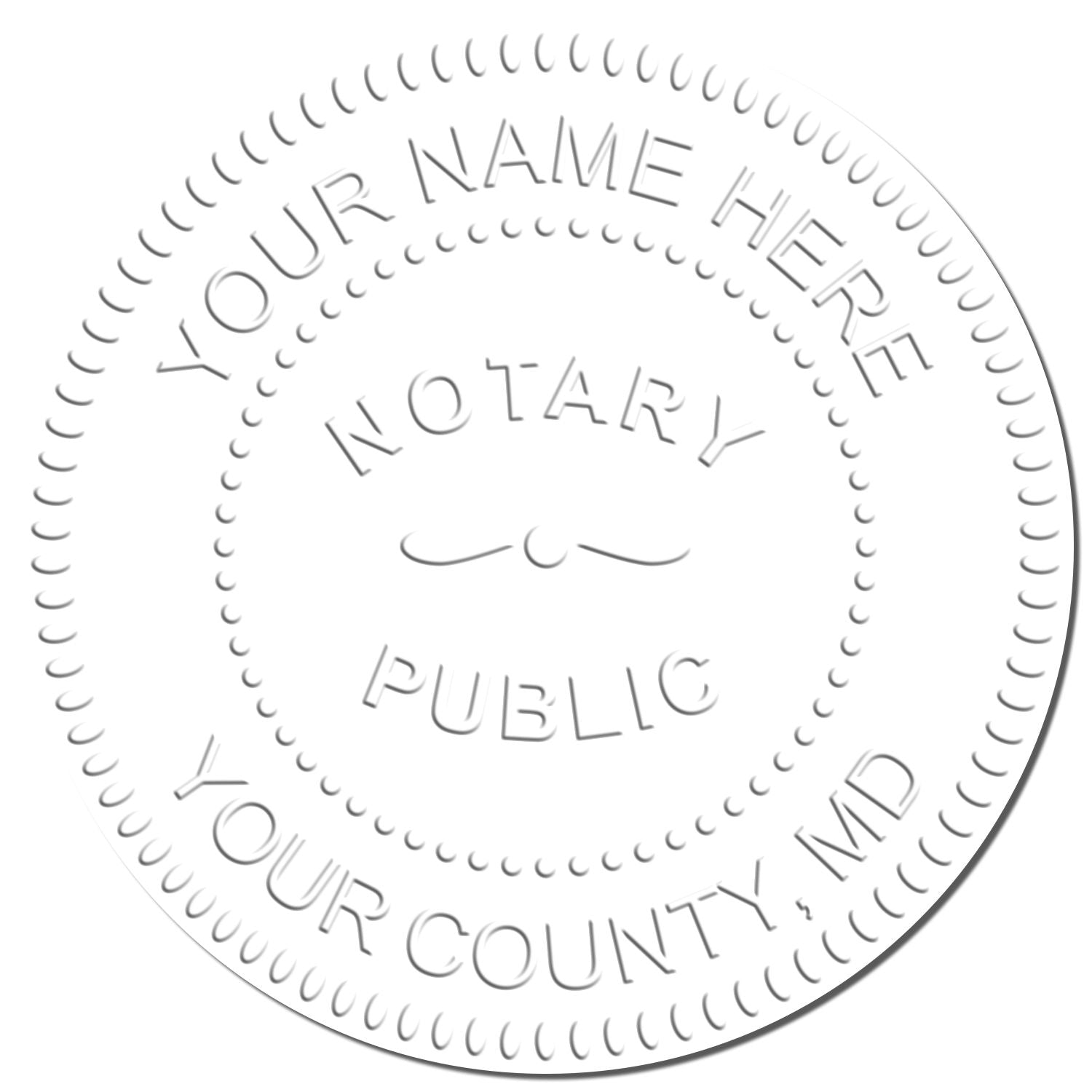 This paper is stamped with a sample imprint of the Maryland Handheld Notary Seal Embosser, signifying its quality and reliability.