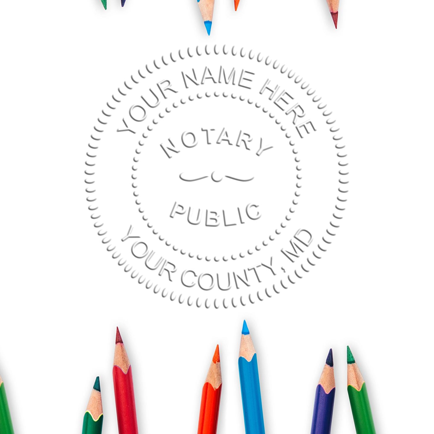 This paper is stamped with a sample imprint of the Maryland Desk Notary Public Seal, signifying its quality and reliability.