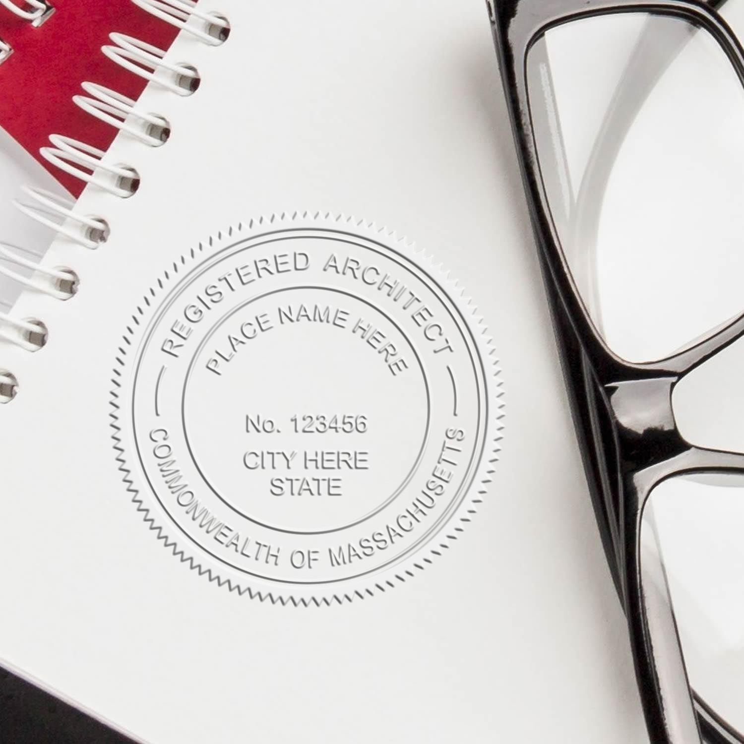 A stamped imprint of the Gift Massachusetts Architect Seal in this stylish lifestyle photo, setting the tone for a unique and personalized product.