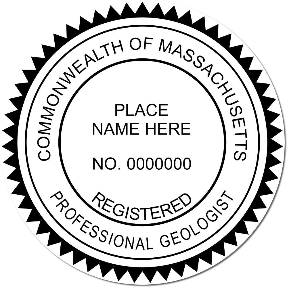 An alternative view of the Premium MaxLight Pre-Inked Massachusetts Geology Stamp stamped on a sheet of paper showing the image in use