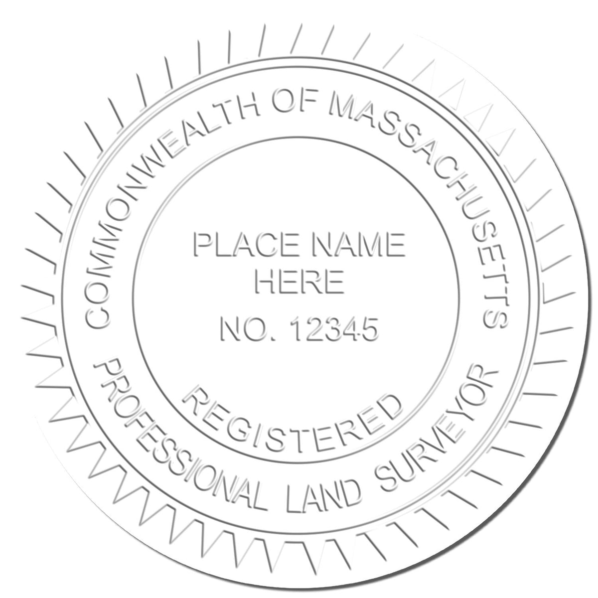 This paper is stamped with a sample imprint of the Massachusetts Desk Surveyor Seal Embosser, signifying its quality and reliability.