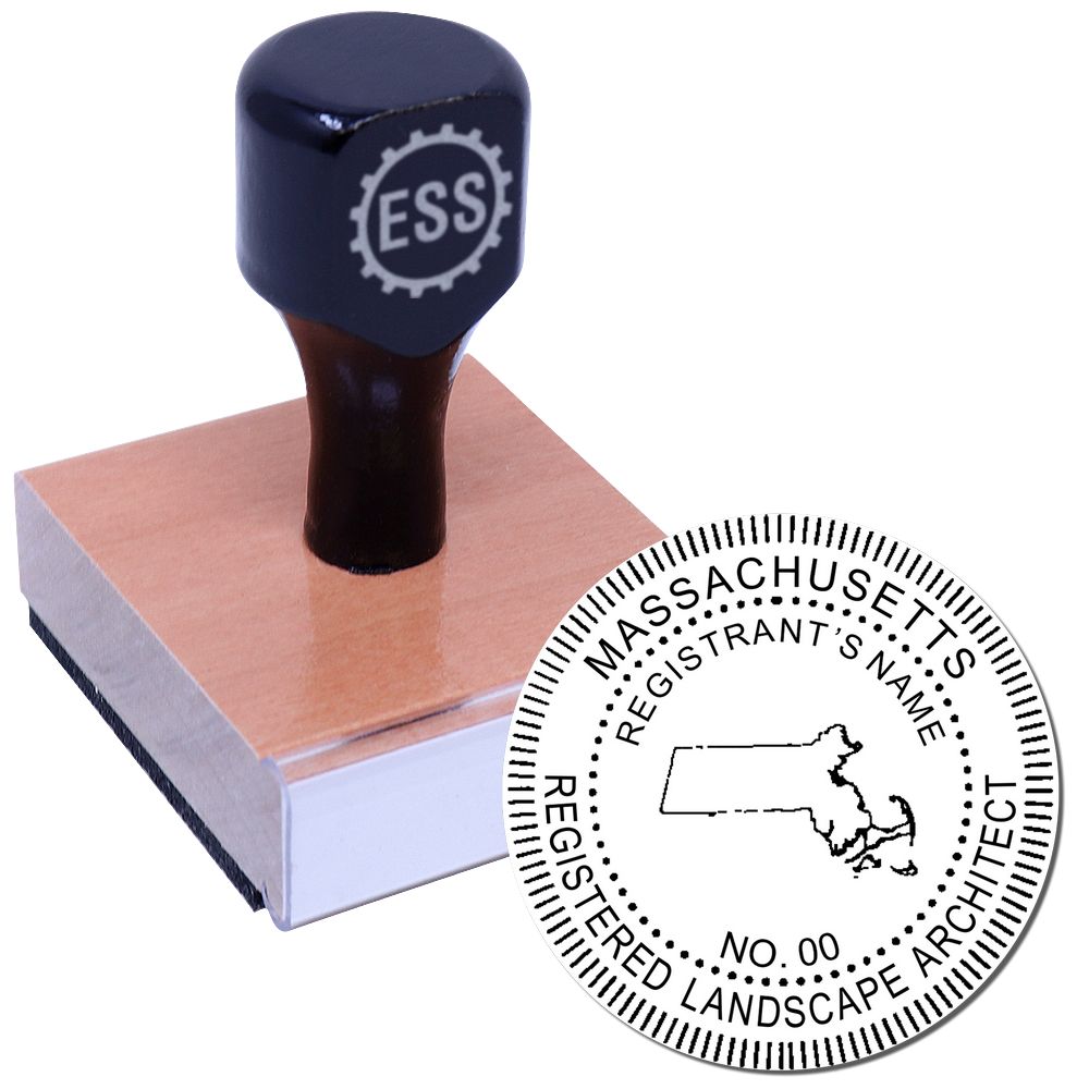 The main image for the Massachusetts Landscape Architectural Seal Stamp depicting a sample of the imprint and electronic files