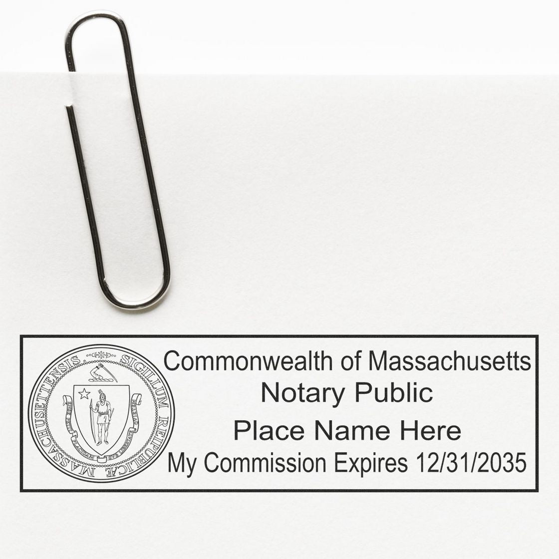 Massachusetts Rectangular Digital Notary Seal in use photo showing a stamped imprint of the Massachusetts Rectangular Digital Notary Seal