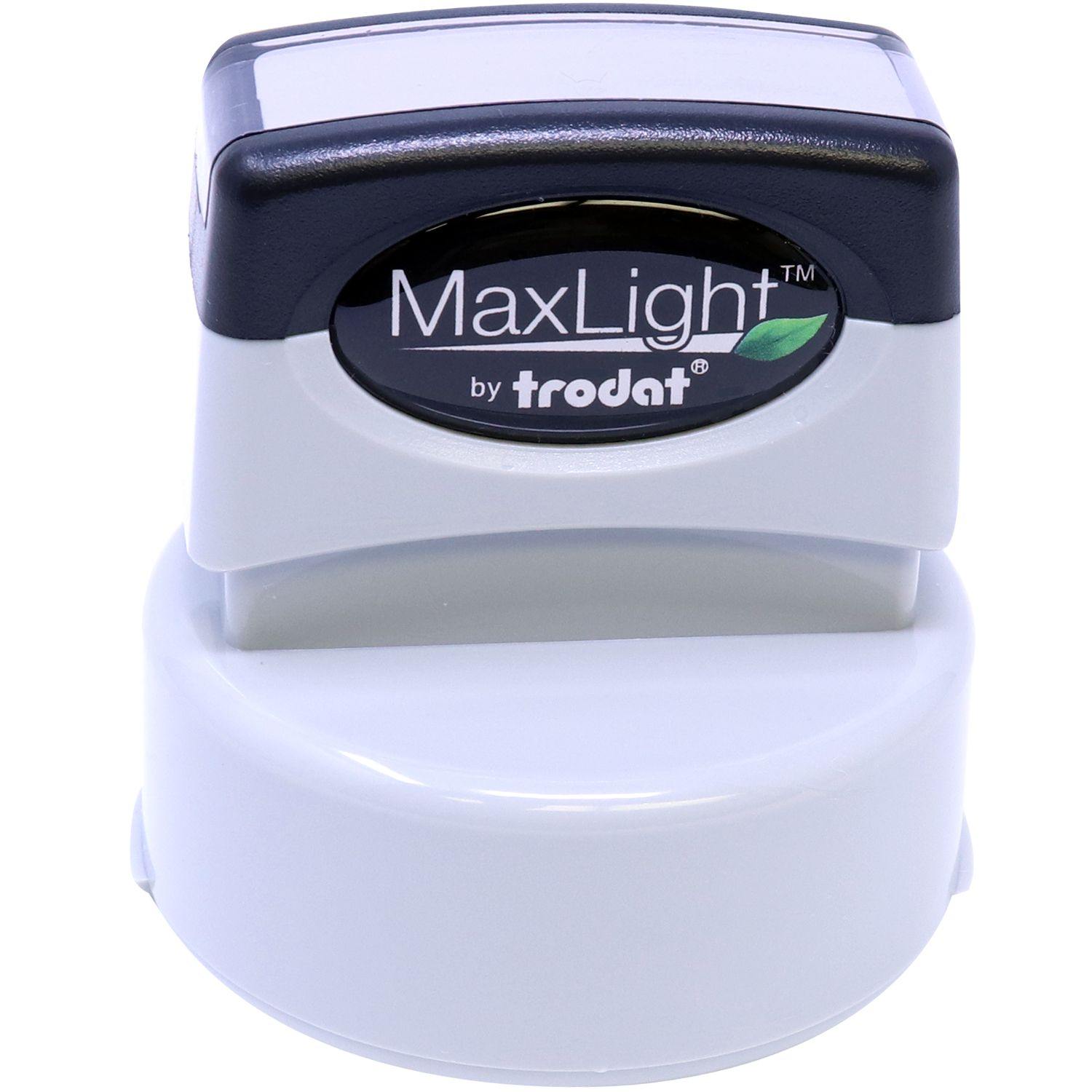 Real Estate Appraiser MaxLight Pre Inked Rubber Stamp of Seal by Trodat, shown in a front view with a black and white design.